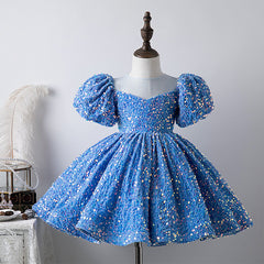 Little Girls Cute Sequins Princess Dresses Kids Puff Sleeve Holiday Dress Party Gowns