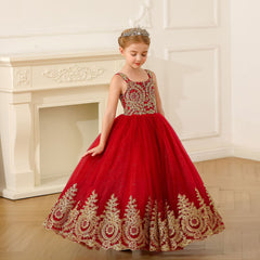 Little Girls Burgundy Sequin Pageant Dresses Kids Birthday Party Floor Length Gown