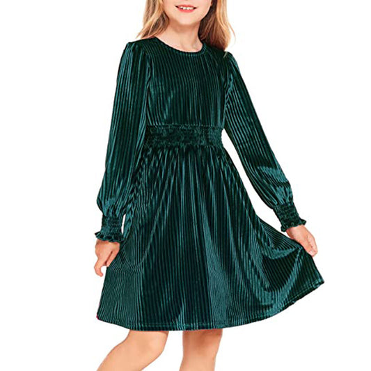 Girls Long Sleeve Velvet Princess Dress for Fall Winter Elegant Soild Birthday Party Dresses