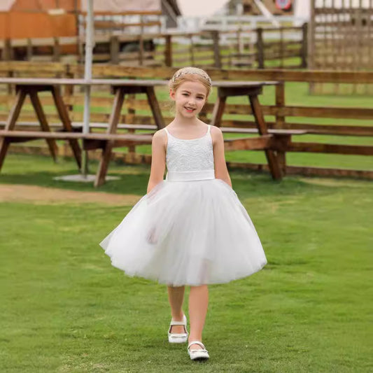 Round Neck Flower Girl Dresses with Bow Sleeveless A Line Tulle Gown Cute Dresses