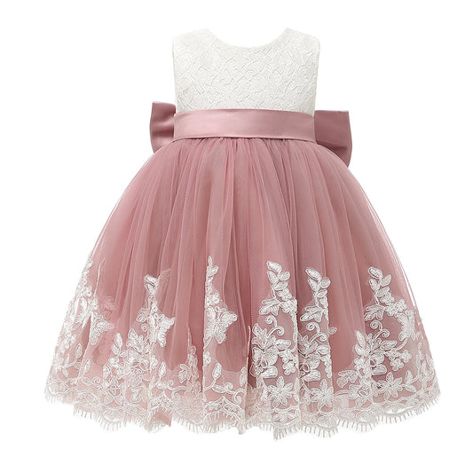 Cute Sleeveless Princess Dresses with Bow Girls A Line Tulle Flower Girls Dress