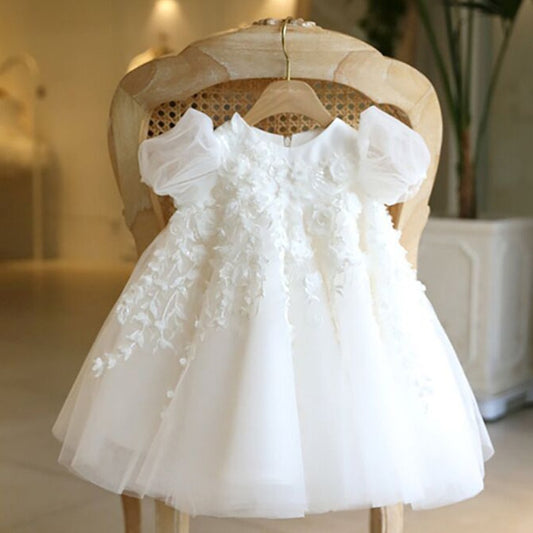 Puffy Sleeve Flower Girl Dress Vintage Ruffle Birthday Party Tulle Gown