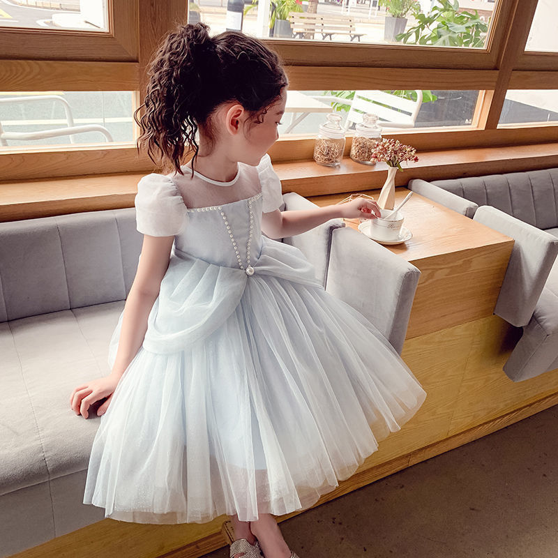 Cute Puff Sleeve Princess Dresses A Line Flower Girls Dresses Soft Tulle Gown