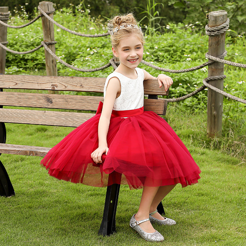 Cute Sleeveless Prince Dress with Bow Knee Length A Line Girls Birthday Party Gown