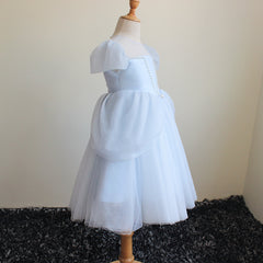 Cute Puff Sleeve Princess Dresses A Line Flower Girls Dresses Soft Tulle Gown