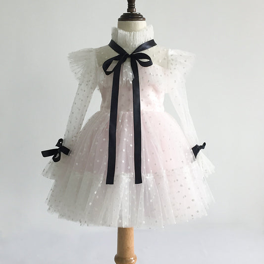 Girls Long Sleeve Birthday Party Dress with Bow A Line Princess Dresses