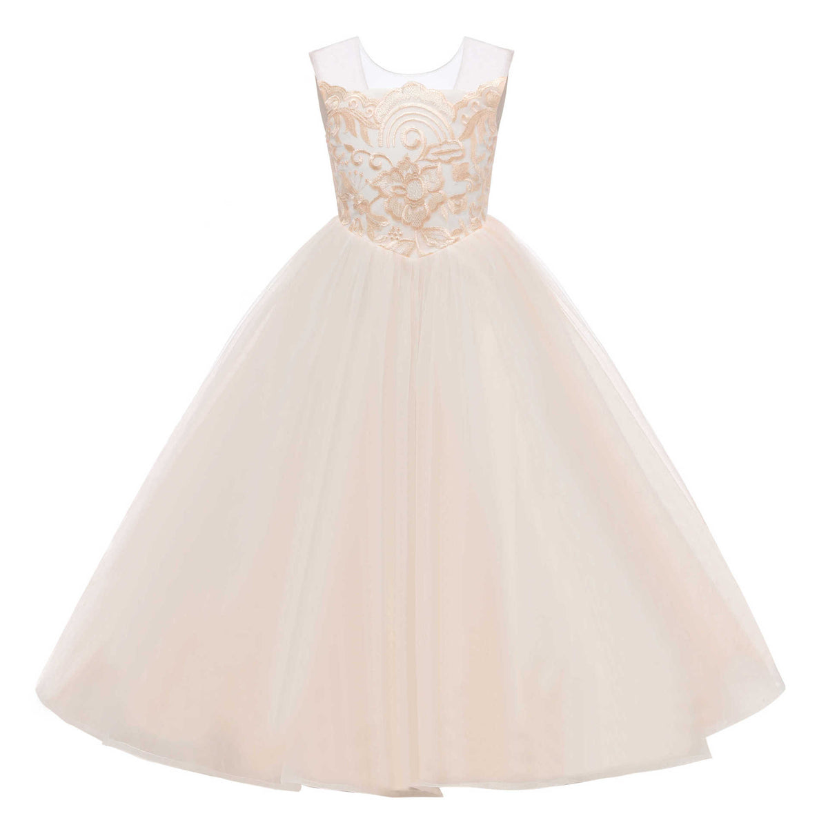 Girls Sleeveless Floor Length Princess Dress with Bow A Line Solid Communion Dress