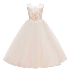 Girls Sleeveless Floor Length Princess Dress with Bow A Line Solid Communion Dress