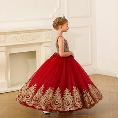 Little Girls Burgundy Sequin Pageant Dresses Kids Birthday Party Floor Length Gown