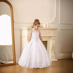 Cute Sleeveless Girls Birthday Party Dress Floor Length Lace Princess Dress