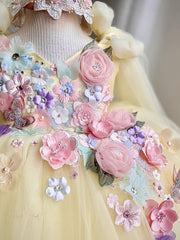 Cute Sleeveless Princess Dresses Butterfly Flower Girl Dresses Holiday Dresses with Bow