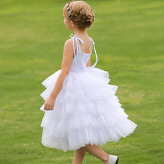 Cute Kids Layer Cake Princess Dress Round Neck White Lace Flower Girls Dresses