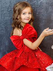 Girls Sequins Holiday Dresses with Bows Baby Birthday Party Dress Formal Princess Gown