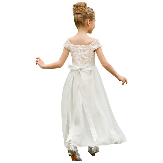 Lace A-Line Short Sleeve Girls Communion Party Dresses Flower Girl Dress Maxi Dresses