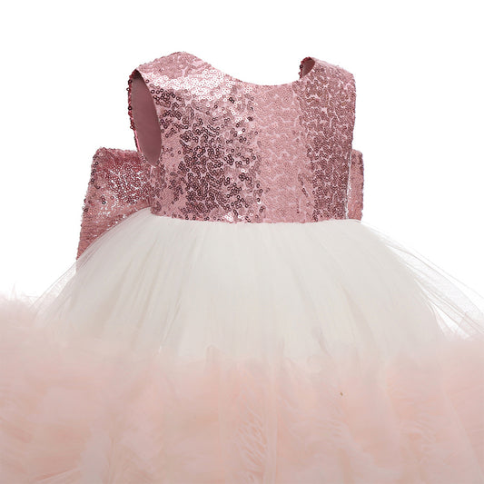 Little Girls Cute Sequins Tutu Dresses with Bow Kids Ombre Tulle Gown Princess Dress