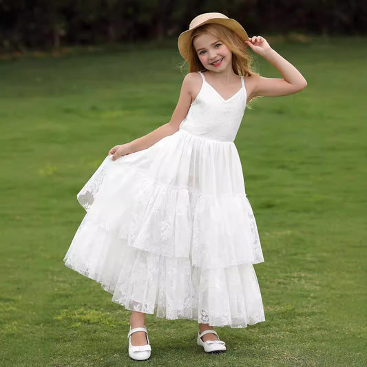 Slip Princess Dress Layer Cake Dress Cute Lace Dresses Sleeveless Flower Girls Dresses