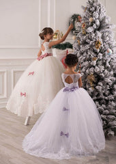 Elegant Flower Girls Dresses Kids Floor Length Princess Dress Lace Train Gown