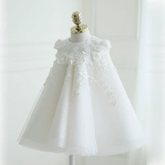 Flower Girl Dresses with Bow Lace Embroidery Communion Gown A Line Prince Dress