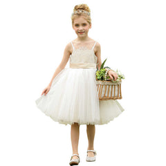 Cute A Line Flower Girls Dresses with Bow Spaghetti Strap Princess Dress Tulle Gown