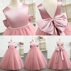 Girls V Back Bow Tie Princess Dresses Cute Sleeveless Flower Girls Dresses