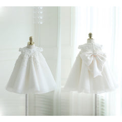 Flower Girl Dresses with Bow Lace Embroidery Communion Gown A Line Prince Dress