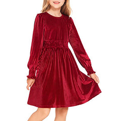 Girls Long Sleeve Velvet Princess Dress for Fall Winter Elegant Soild Birthday Party Dresses