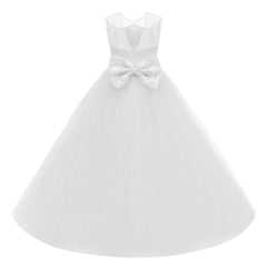 Girls Sleeveless Floor Length Princess Dress with Bow A Line Solid Communion Dress