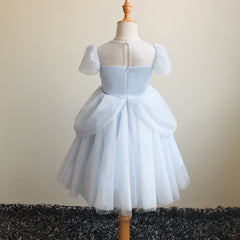 Cute Puff Sleeve Princess Dresses A Line Flower Girls Dresses Soft Tulle Gown