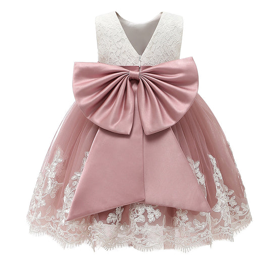 Cute Sleeveless Princess Dresses with Bow Girls A Line Tulle Flower Girls Dress