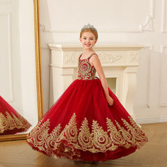 Little Girls Burgundy Sequin Pageant Dresses Kids Birthday Party Floor Length Gown