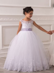 Elegant Flower Girls Dresses Kids Floor Length Princess Dress Lace Train Gown