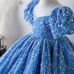 Little Girls Cute Sequins Princess Dresses Kids Puff Sleeve Holiday Dress Party Gowns