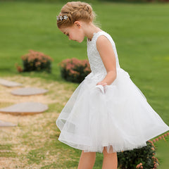 Sleeveless Flower Girl Dresses Cute A Line Solid Princess Dress Round Neck Tulle Gown