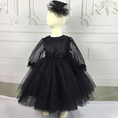 Cute Puff Sleeve Princess Dress with Feather Girls Birthday Party Gown with Bow