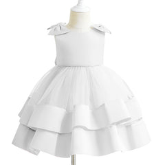 Cute Sleeveless Princess Dresses Kids Layer Cake Dress with Bow