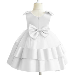 Cute Sleeveless Princess Dresses Kids Layer Cake Dress with Bow