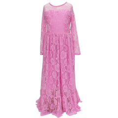 Soft Lace Flower Girl Dresses for Kids Long Sleeve Floor Length Communion Dress