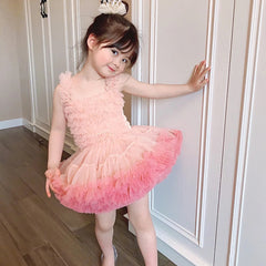 Cute Ombre Tutu Dress for Little Girl Kids Princess Dresses Birthday Party Soft Gown