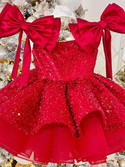 Girls Sequins Holiday Dresses with Bows Baby Birthday Party Dress Formal Princess Gown