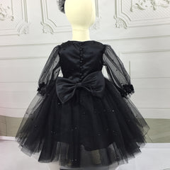 Cute Puff Sleeve Princess Dress with Feather Girls Birthday Party Gown with Bow