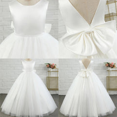 Girls V Back Bow Tie Princess Dresses Cute Sleeveless Flower Girls Dresses