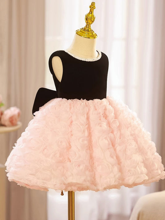 Cute Sleeveless Princess Dresses with Bow Elegant Black Pink Birthday Dance Dresses