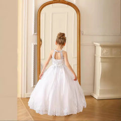 Cute Sleeveless Girls Birthday Party Dress Floor Length Lace Princess Dress