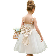 Cute A Line Flower Girls Dresses with Bow Spaghetti Strap Princess Dress Tulle Gown