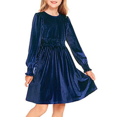 Girls Long Sleeve Velvet Princess Dress for Fall Winter Elegant Soild Birthday Party Dresses