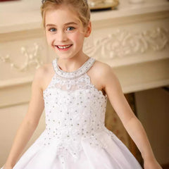 Cute Sleeveless Girls Birthday Party Dress Floor Length Lace Princess Dress