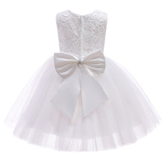 Cute Sleeveless Flower Girls Dresses Kids Ivory Lace Princess Gown with Bow