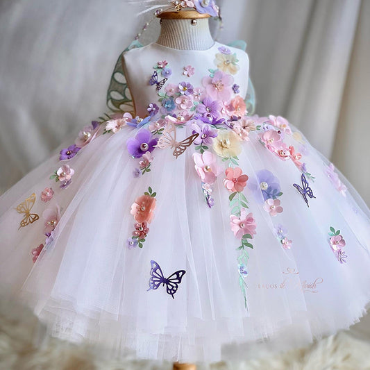 Sleeveless Pricess Dress Butterfly A Line Birthday Party Dresses Holiday Gowns