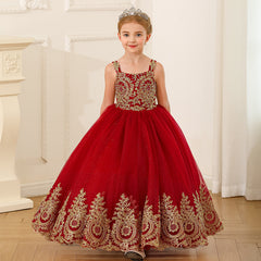 Little Girls Burgundy Sequin Pageant Dresses Kids Birthday Party Floor Length Gown