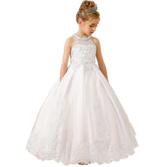 Cute Sleeveless Girls Birthday Party Dress Floor Length Lace Princess Dress